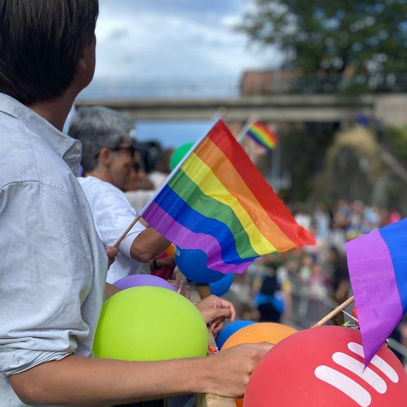 people holding rainbow flags