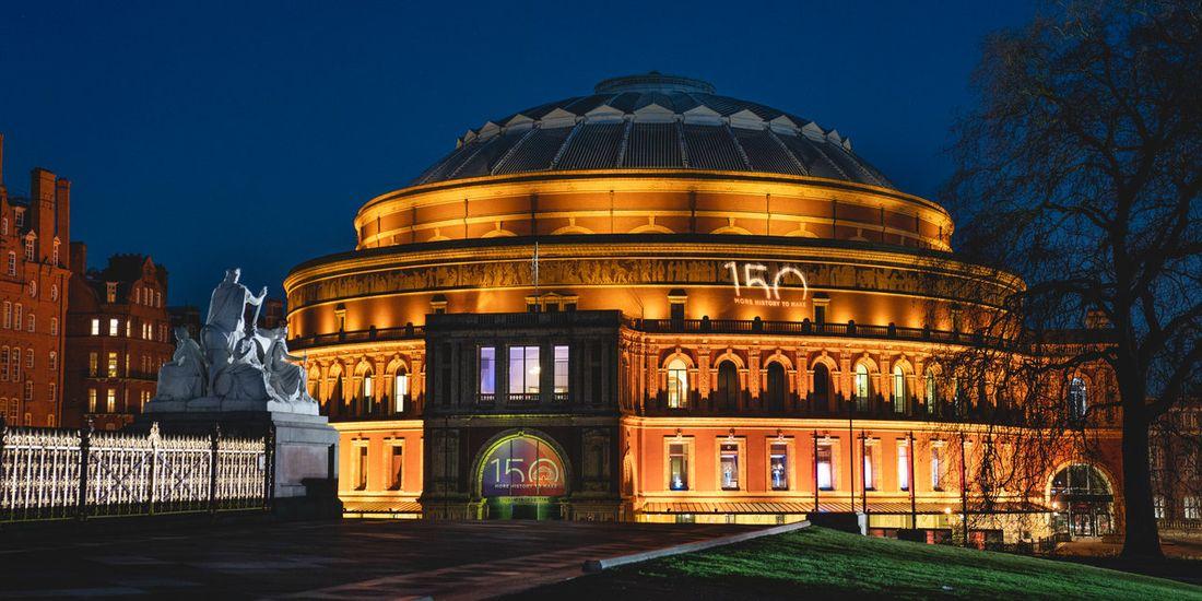 Nighttime outdoor photo of Albert Hall