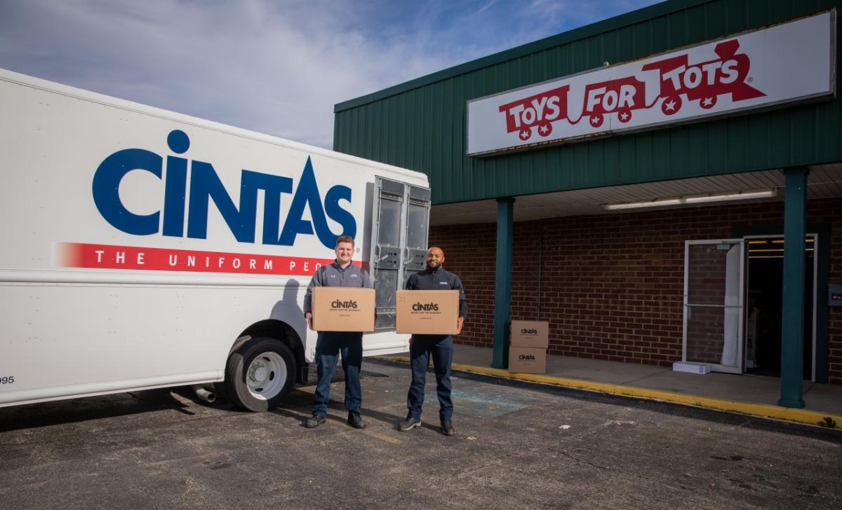 Cintas truck outside of Toys for Tots building 