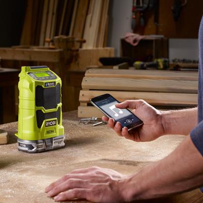 Ryobi Cordless Drill shown with phone connecting to it.