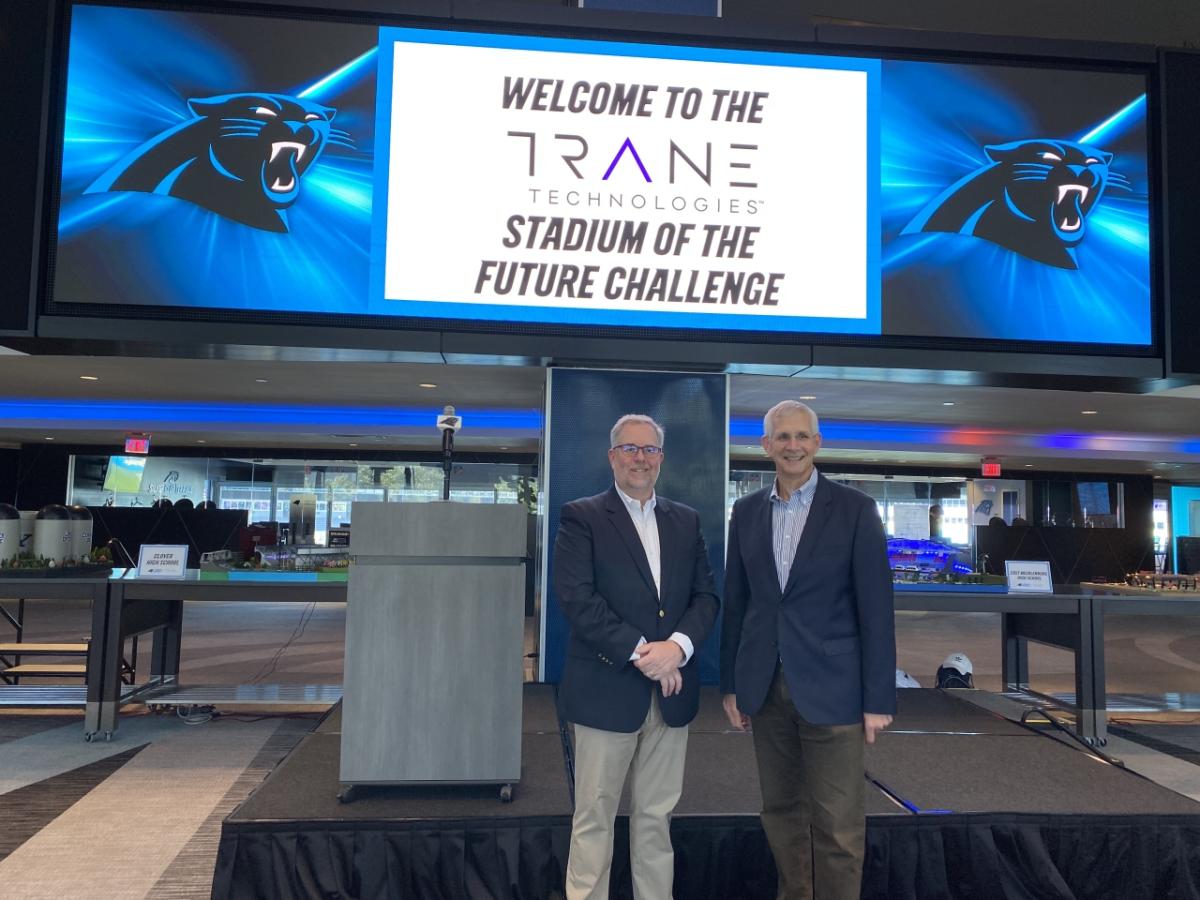 Trane Technologies' Paul Camuti and Ray Pittard judged the Trane Technologies Stadium of the Future STEM Challenge