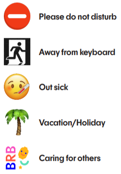 different emojis indicating away messages