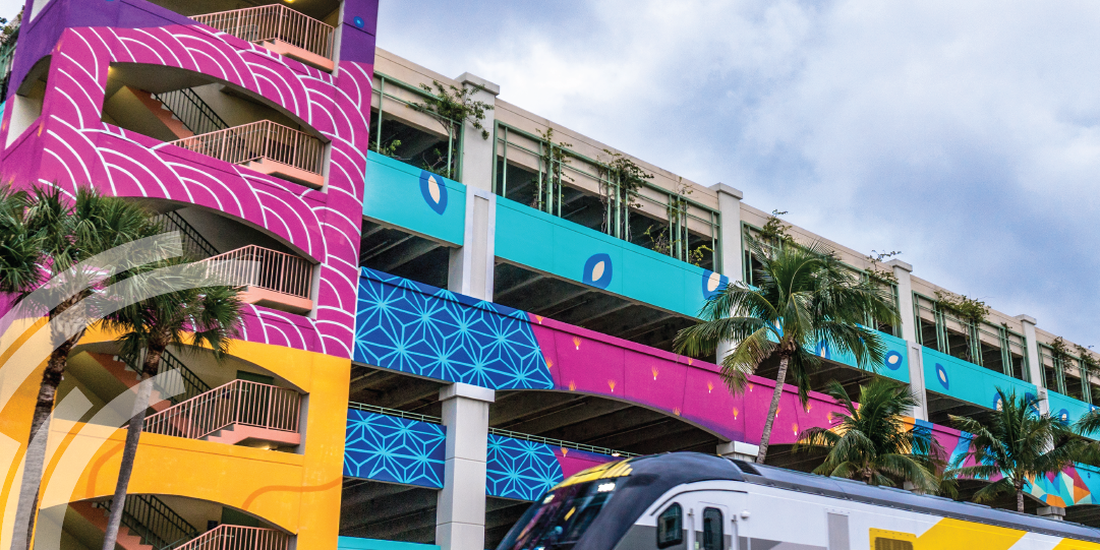 brightly painted parking garage