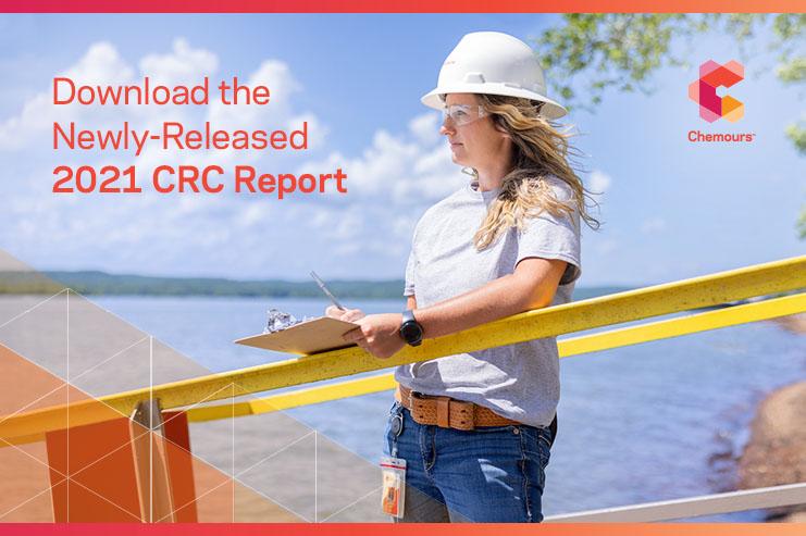 "Download the Newly-Released 2021 CRC Report" with woman and lake in background