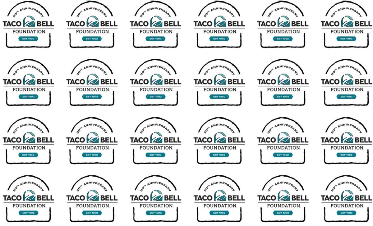 Logo "30th anniversary Taco Bell foundation est. 1992" repeated across the image