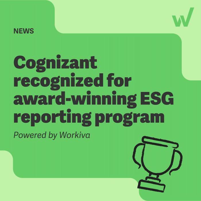 Cognizant recognized for award-winning ESG reporting program. Workiva news. Illustration of a double handled cup.